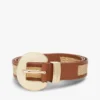 Leren en raffia riem met ronde gesp Leren en raffia riem met ronde gesp