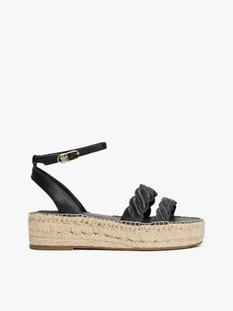 Leren espadrille met gedraaide bandjes