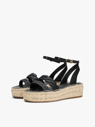 Leren espadrille met gedraaide bandjes