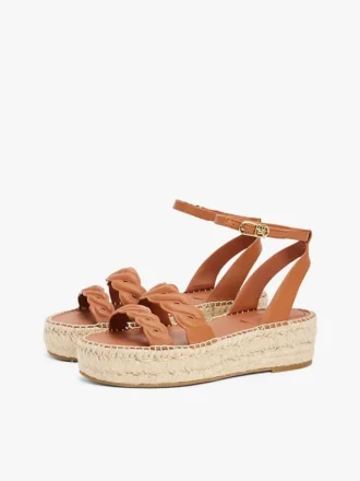 Leren espadrille met gedraaide bandjes