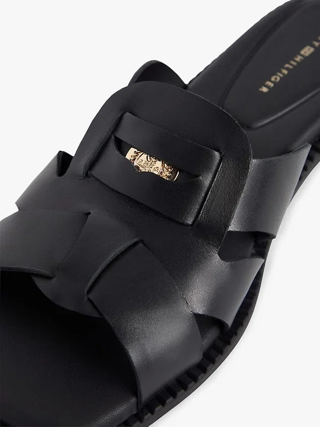 Leren penny loafer-sandaal Leren penny loafer-sandaal