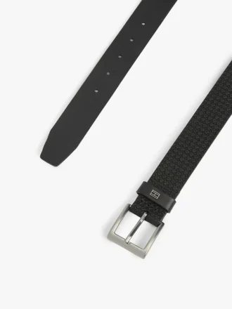 Leren riem met vierkante gesp en vlaggenprint