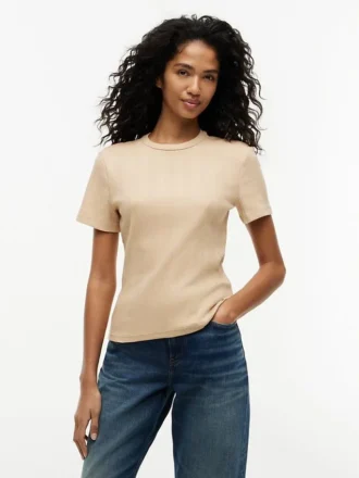 Lichtgewicht T-shirt van ribgebreid Lichtgewicht T-shirt van ribgebreid