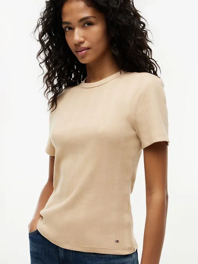 Lichtgewicht T-shirt van ribgebreid Lichtgewicht T-shirt van ribgebreid
