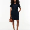 Linnen-katoen mix shirtjurk met riem Linnen-katoen mix shirtjurk met riem