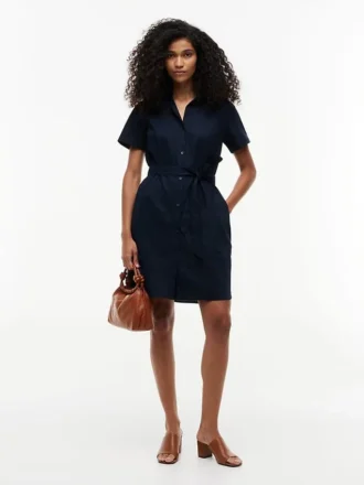 Linnen-katoen mix shirtjurk met riem Linnen-katoen mix shirtjurk met riem