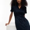 Linnen-katoen mix shirtjurk met riem Linnen-katoen mix shirtjurk met riem