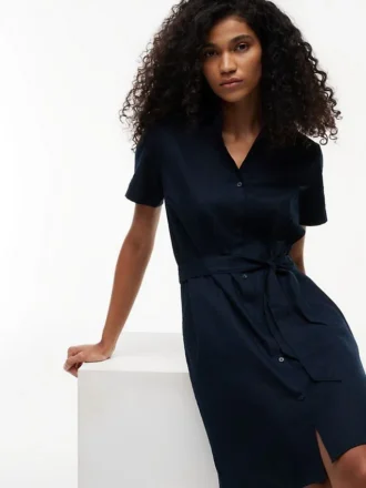 Linnen-katoen mix shirtjurk met riem Linnen-katoen mix shirtjurk met riem