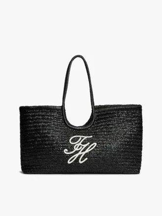 Maxi-draagtas van raffia met scriptmonogram