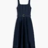 Midi-jurk met contrasterende stiksels en ceintuur met riemen Midi-jurk met contrasterende stiksels en ceintuur met riemen
