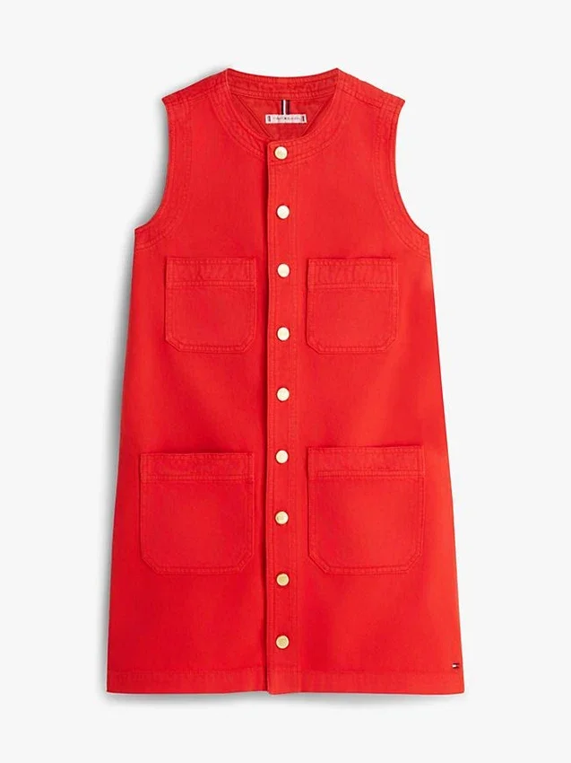 Mini-shiftjurk van denim met opgestikte zakken Mini-shiftjurk van denim met opgestikte zakken