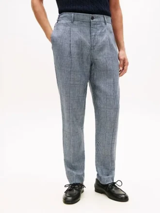 New York Label Glen Plaid linnen broek New York Label Glen Plaid linnen broek