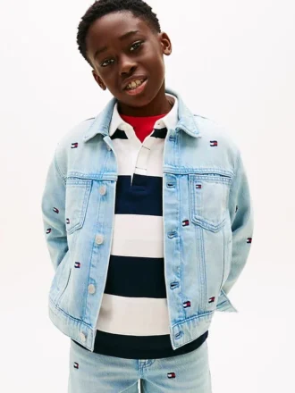 Oversized denimjas met golvend vlaggenmotief voor kinderen