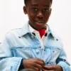 Oversized denimjas met golvend vlaggenmotief voor kinderen Oversized denimjas met golvend vlaggenmotief voor kinderen