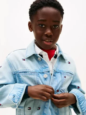 Oversized denimjas met golvend vlaggenmotief voor kinderen