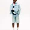 Oversized denimjas met golvend vlaggenmotief voor kinderen Oversized denimjas met golvend vlaggenmotief voor kinderen