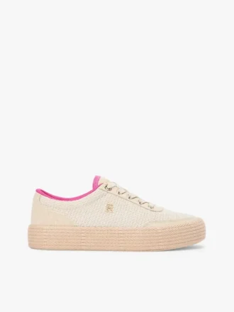 Plateausneaker van canvas met gemengde textuur Plateausneaker van canvas met gemengde textuur
