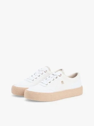 Plateausneaker van canvas met gemengde textuur