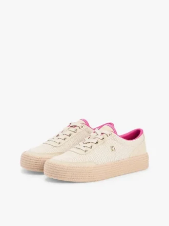 Plateausneaker van canvas met gemengde textuur Plateausneaker van canvas met gemengde textuur