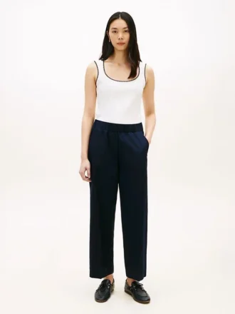 Pull-on broek met wijde pijpen en enkellengte Pull-on broek met wijde pijpen en enkellengte