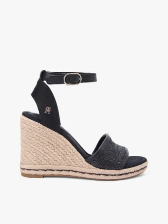 Raffia espadrille-sandaal met sleehak