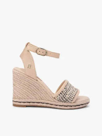 Raffia espadrille-sandaal met sleehak
