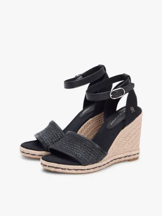 Raffia espadrille-sandaal met sleehak