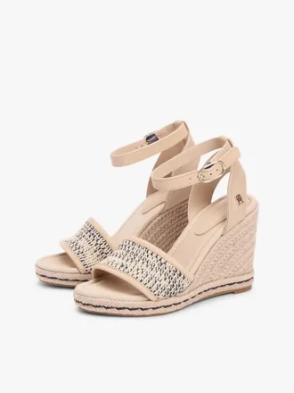 Raffia espadrille-sandaal met sleehak