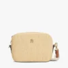 Raffia-schoudertas met monogramlogo Raffia-schoudertas met monogramlogo