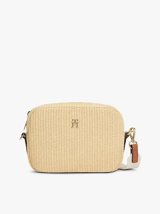 Raffia-schoudertas met monogramlogo Raffia-schoudertas met monogramlogo