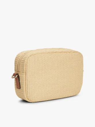 Raffia-schoudertas met monogramlogo