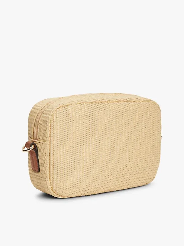 Raffia-schoudertas met monogramlogo Raffia-schoudertas met monogramlogo