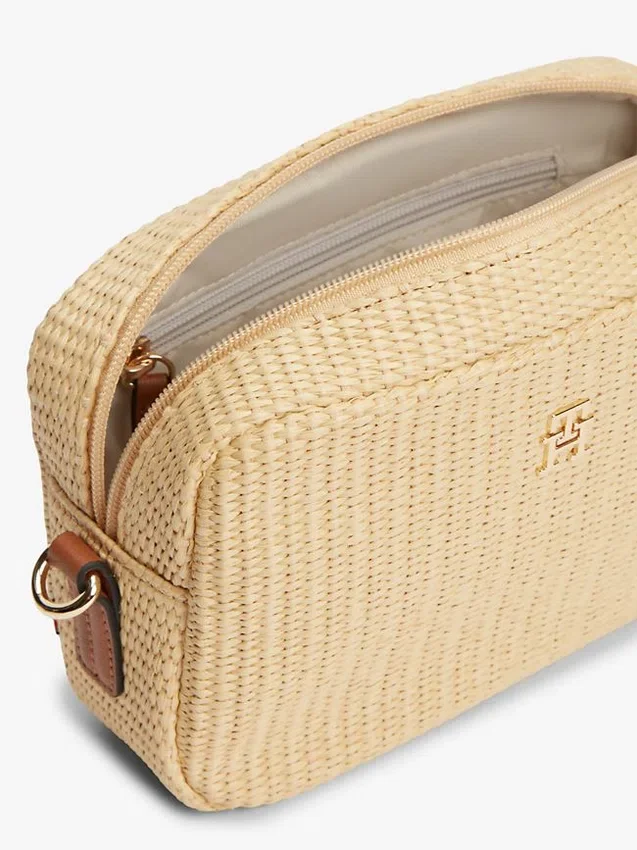 Raffia-schoudertas met monogramlogo Raffia-schoudertas met monogramlogo