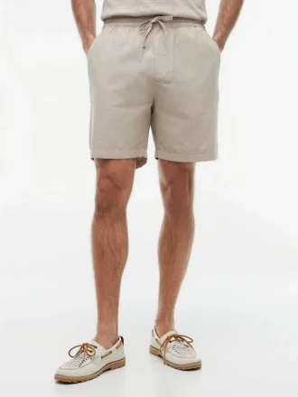 Regular Fit 7″ katoen-linnen mix Shorts