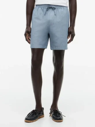 Regular Fit 7″ katoen-linnen mix Shorts