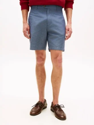 Regular Fit 7″ katoen-linnen mix Shorts