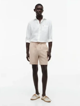 Regular Fit 7″ katoen-linnen mix Shorts