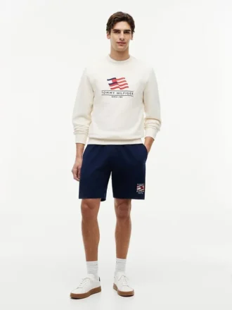 Regular Fit Sweatshort met golvend vlaglogo
