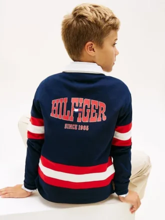 Rugbypolo met logo en strepen voor kinderen