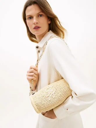 Script Monogram Raffia Chain Strap Bag Script Monogram Raffia Chain Strap Bag