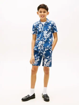 Shorts met bloemenprint van linnen-katoenmix voor kinderen