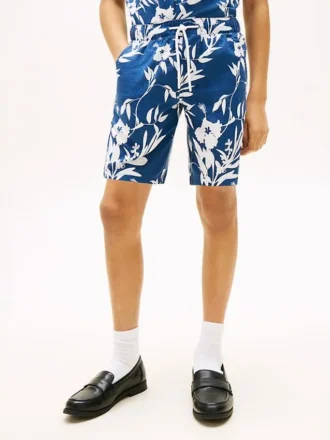 Shorts met bloemenprint van linnen-katoenmix voor kinderen