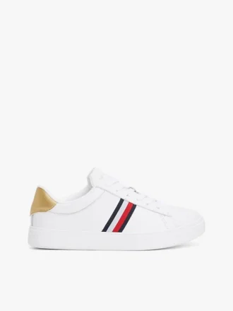 Signature Stripe leren court sneaker