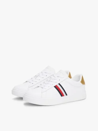 Signature Stripe leren court sneaker