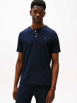Slaapshirt van suède jersey met Henley-kraag Slaapshirt van suède jersey met Henley-kraag