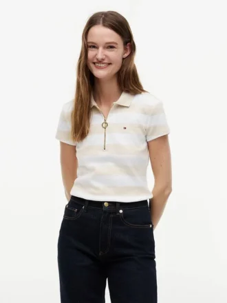 Slim Fit Polo met rits en rugbystrepen Slim Fit Polo met rits en rugbystrepen