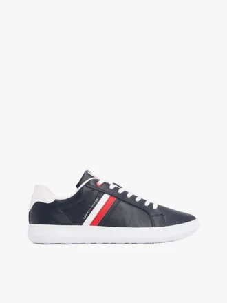 Sneaker met gestreepte leren cupzool