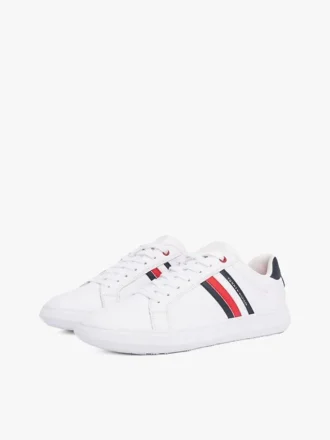 Sneaker met gestreepte leren cupzool
