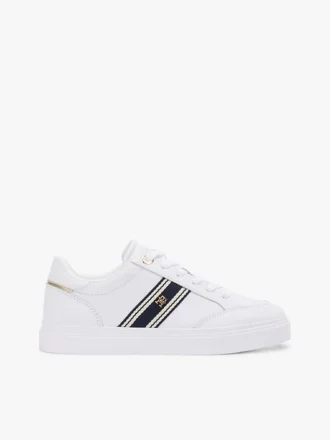 Sneaker met leren cupzool en geweven streep