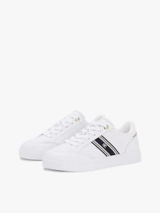 Sneaker met leren cupzool en geweven streep